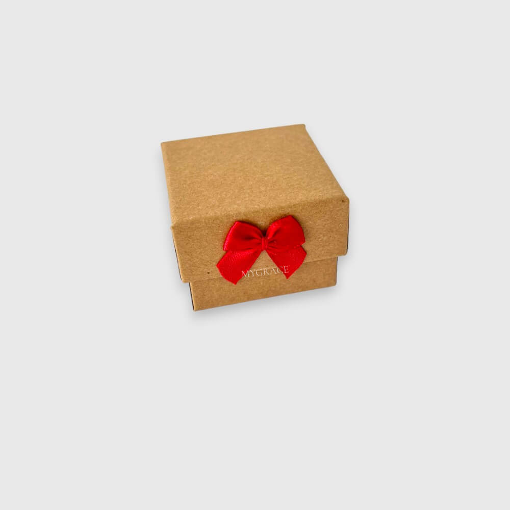 Geschenkbox mit Deckel, Schleife und Schwamm, Kraftpapier, Karton, 5x5x3.5 cm