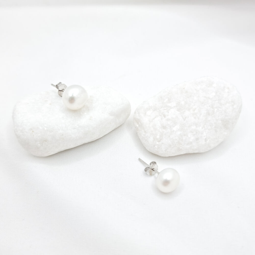 Ohrringe Silber „Be pure“, weiß, 925er Silber und Naturperlen 8–9 mm, MYGRACE