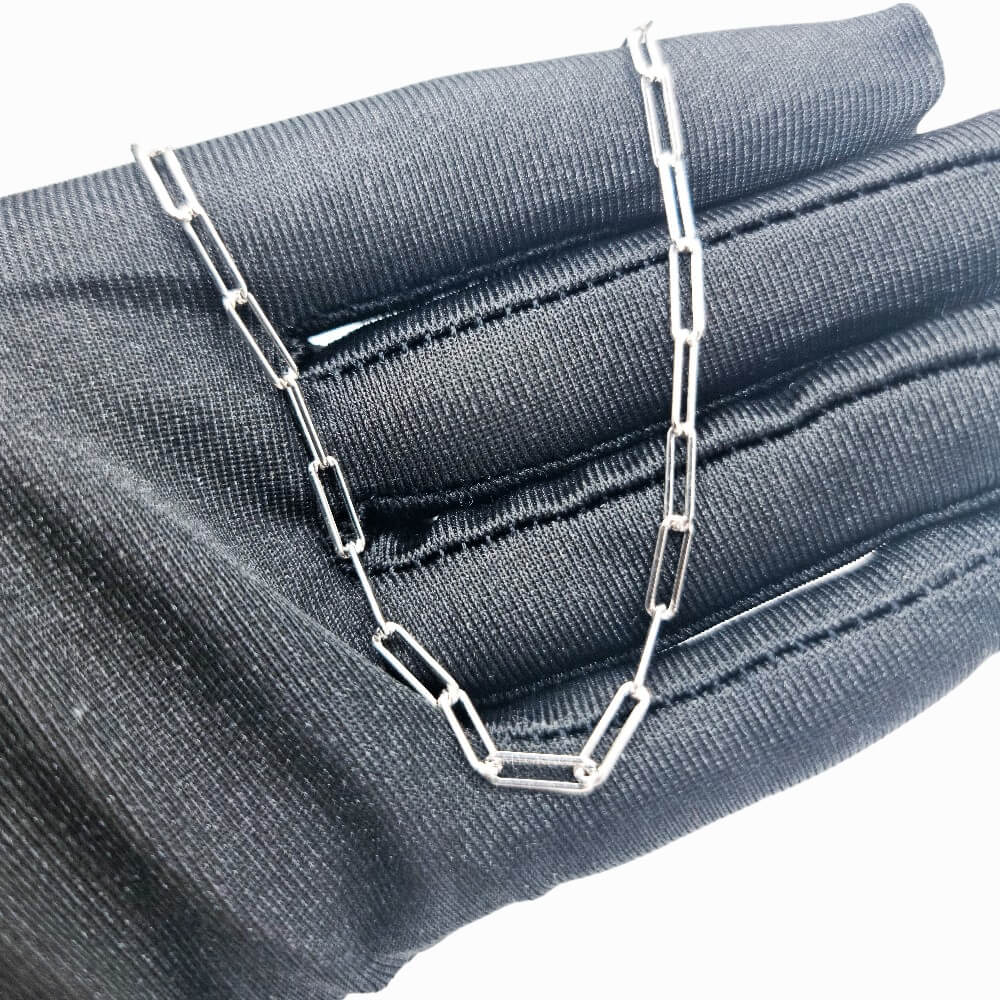 Halskette Silber 925 Glieder, Paperclip, silberfarben, rhodiniert, 3 mm, MYGRACE