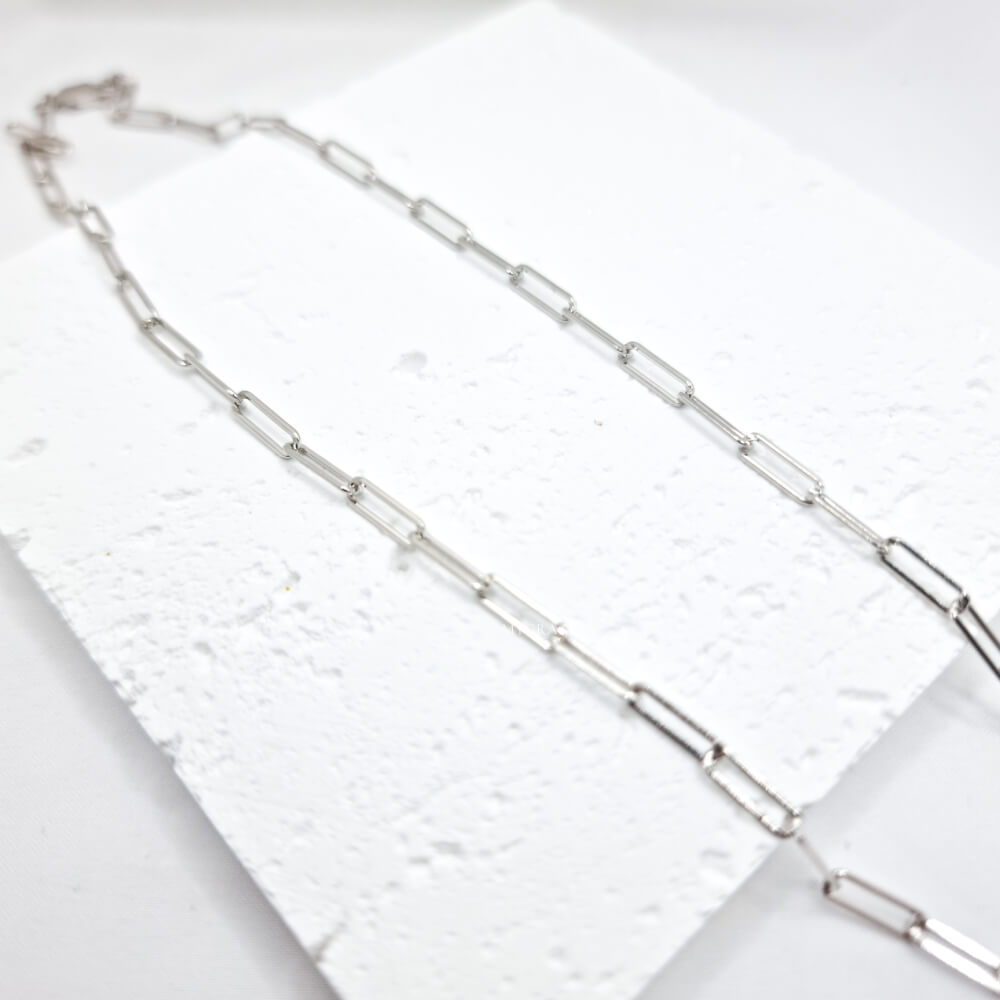 Halskette Silber 925 Glieder, Paperclip, silberfarben, rhodiniert, 3 mm, MYGRACE
