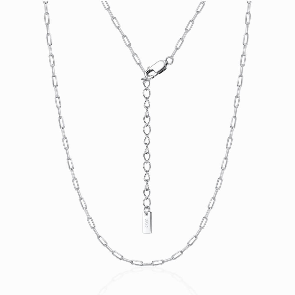 Halskette aus 925er Silberglieder, Paperclip, Silber, rhodiniert, 2 mm, MYGRACE