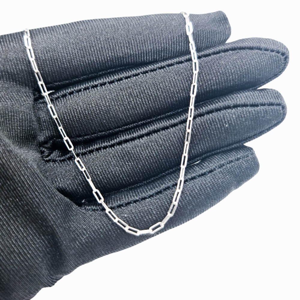 Halskette aus 925er Silberglieder, Paperclip, Silber, rhodiniert, 2 mm, MYGRACE