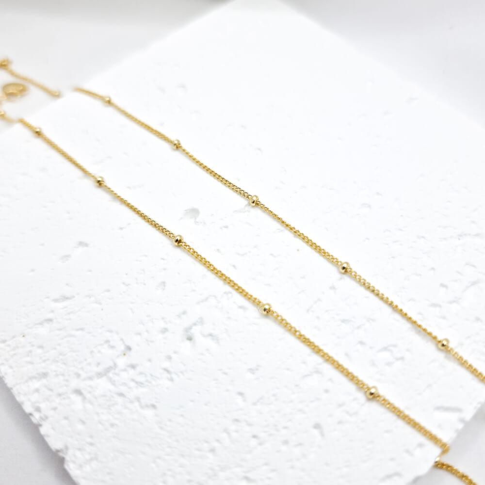 Halskette Silber 925, Gliederkette, goldfarben, vergoldet, Kügelchen-Design, 2 mm, MYGRACE