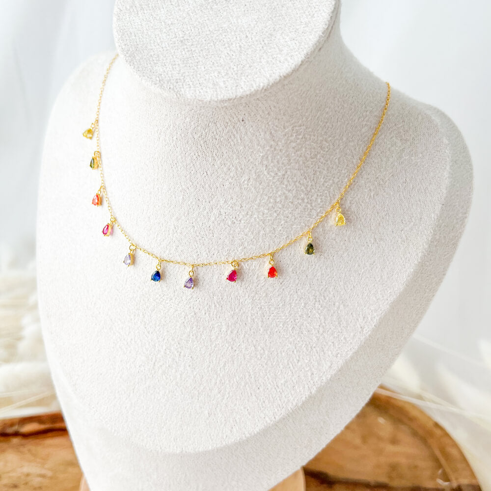 Halskette Silber 925 mit Anhängern, mehrfarbig, goldene Kette, vergoldet, MYGRACE