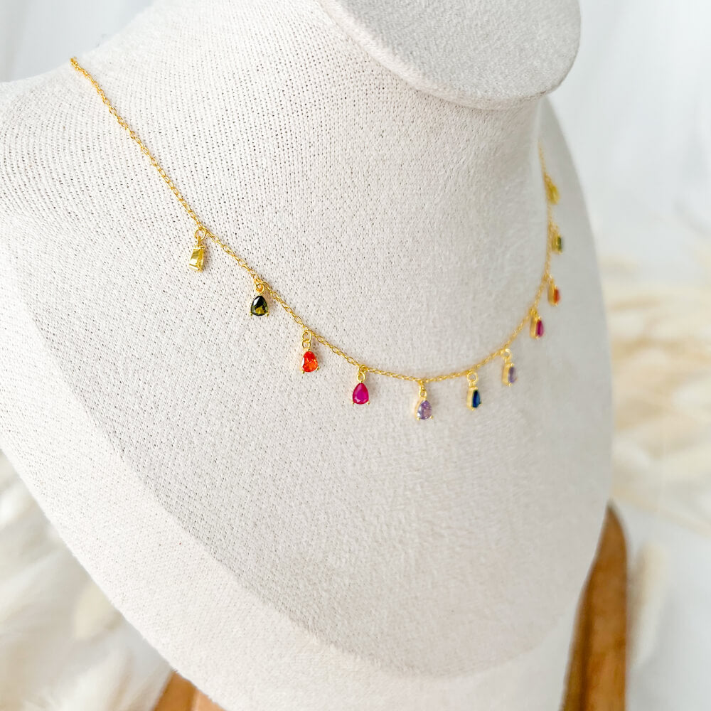 Halskette Silber 925 mit Anhängern, mehrfarbig, goldene Kette, vergoldet, MYGRACE