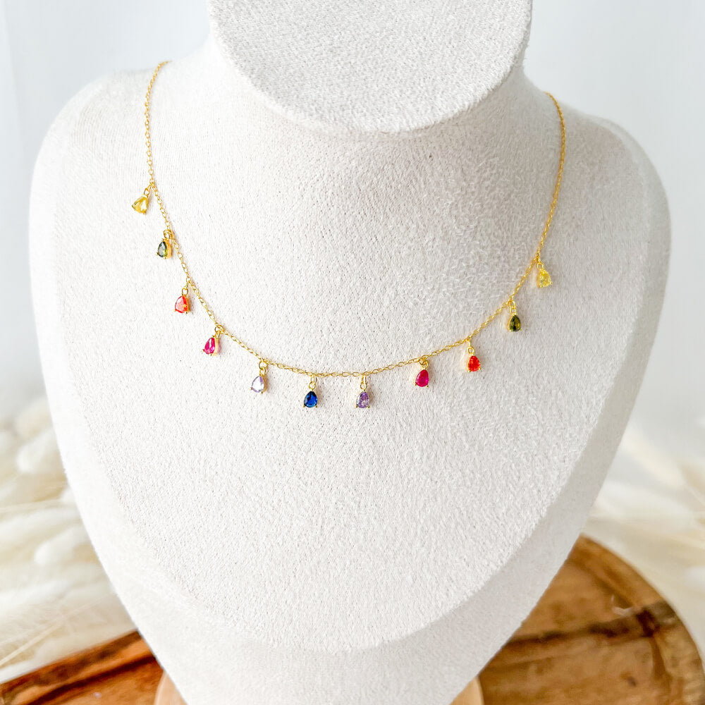 Halskette Silber 925 mit Anhängern, mehrfarbig, goldene Kette, vergoldet, MYGRACE
