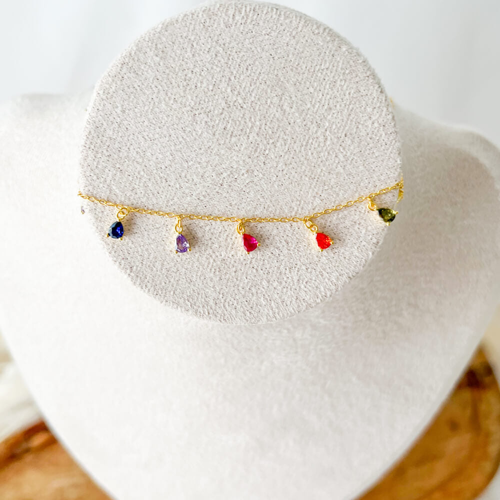 Halskette Silber 925 mit Anhängern, mehrfarbig, goldene Kette, vergoldet, MYGRACE