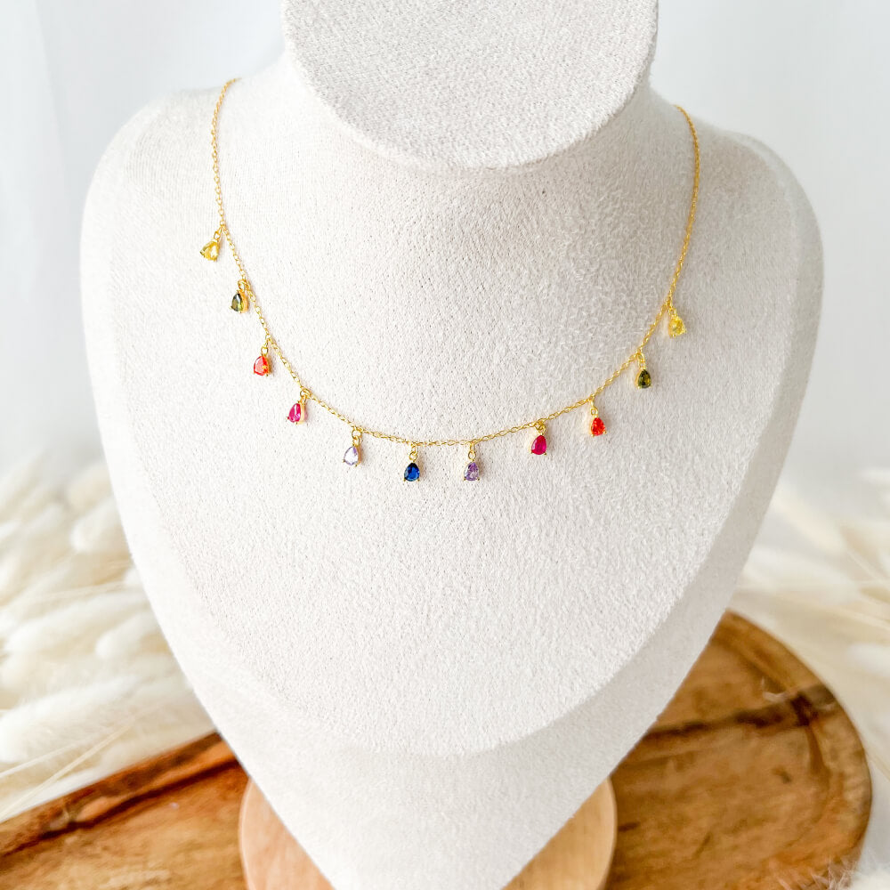 Halskette Silber 925 mit Anhängern, mehrfarbig, goldene Kette, vergoldet, MYGRACE