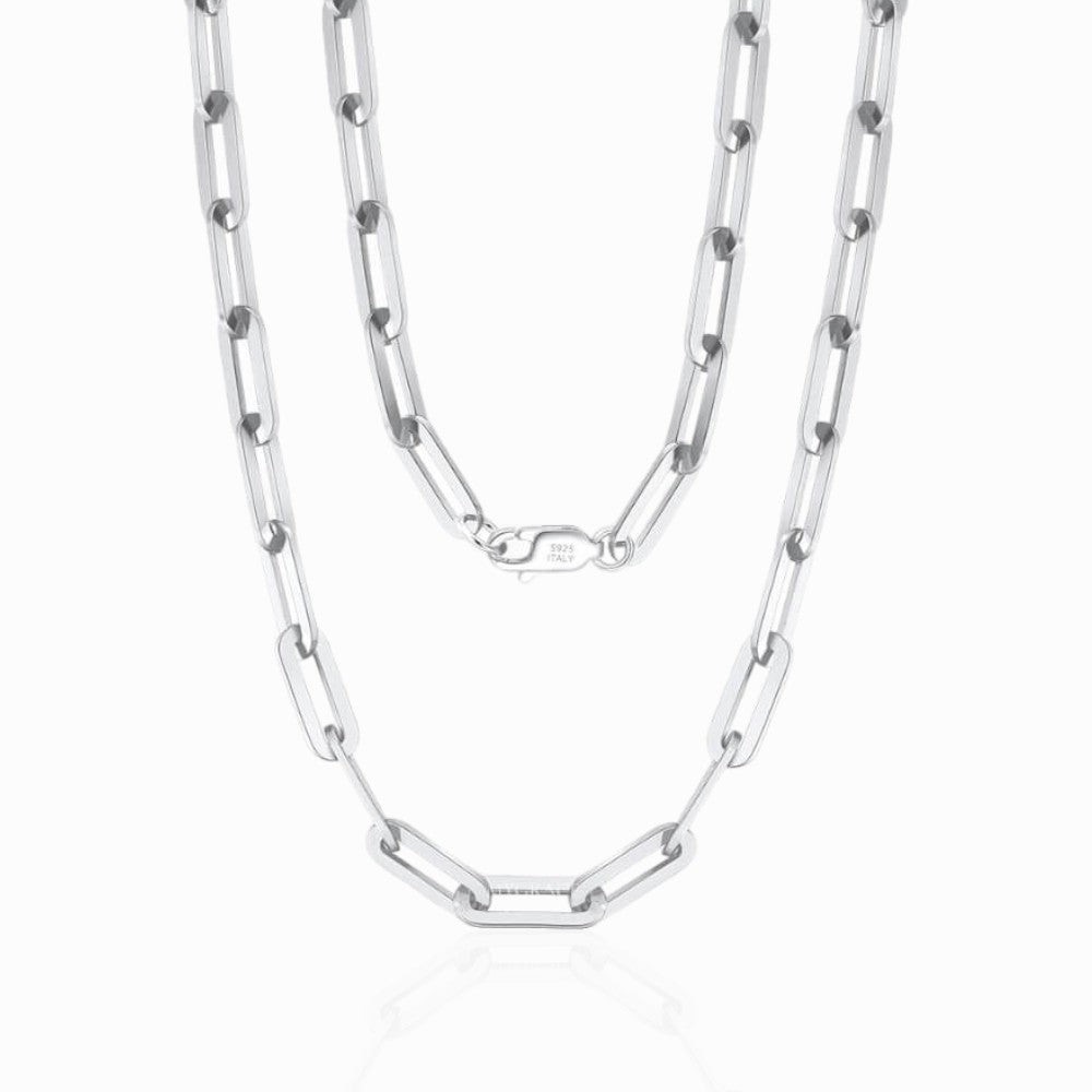 Halskette Silber 925 Glieder, Paperclip, silberfarben, rhodiniert, 3 mm, MYGRACE