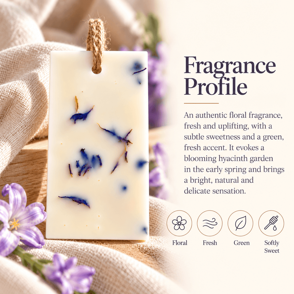 Scent notes of the hyacinth wardrobe freshener, with spring flowers aromas.