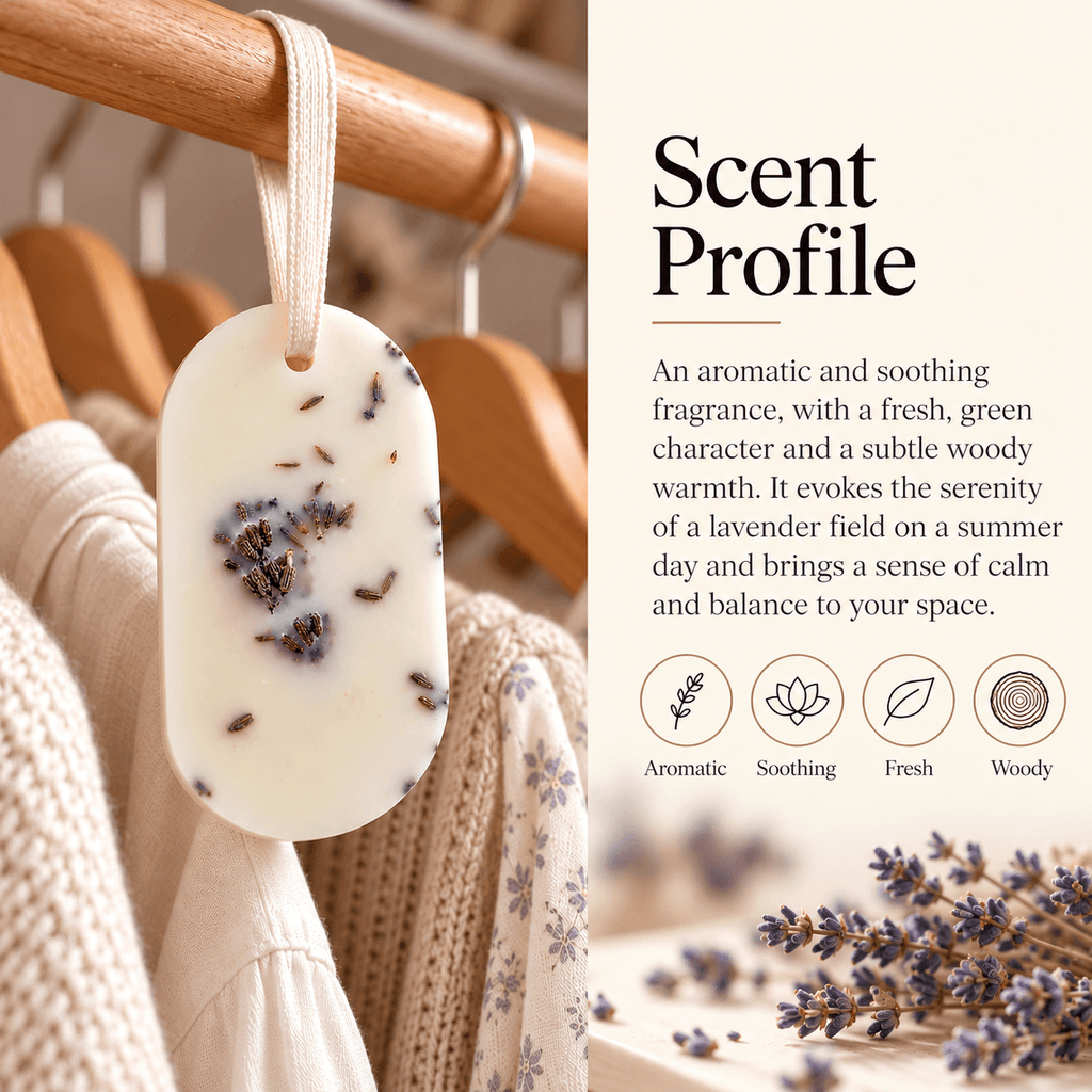 Scent notes of the lavender wardrobe freshener.