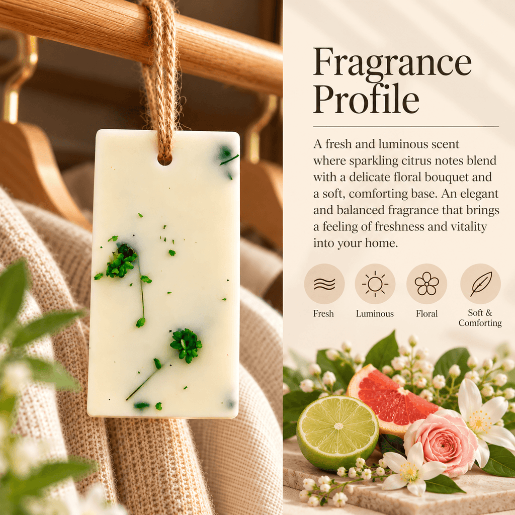Scent notes of the lime and citrus wardrobe freshener, with fresh, zesty citrus aromas.