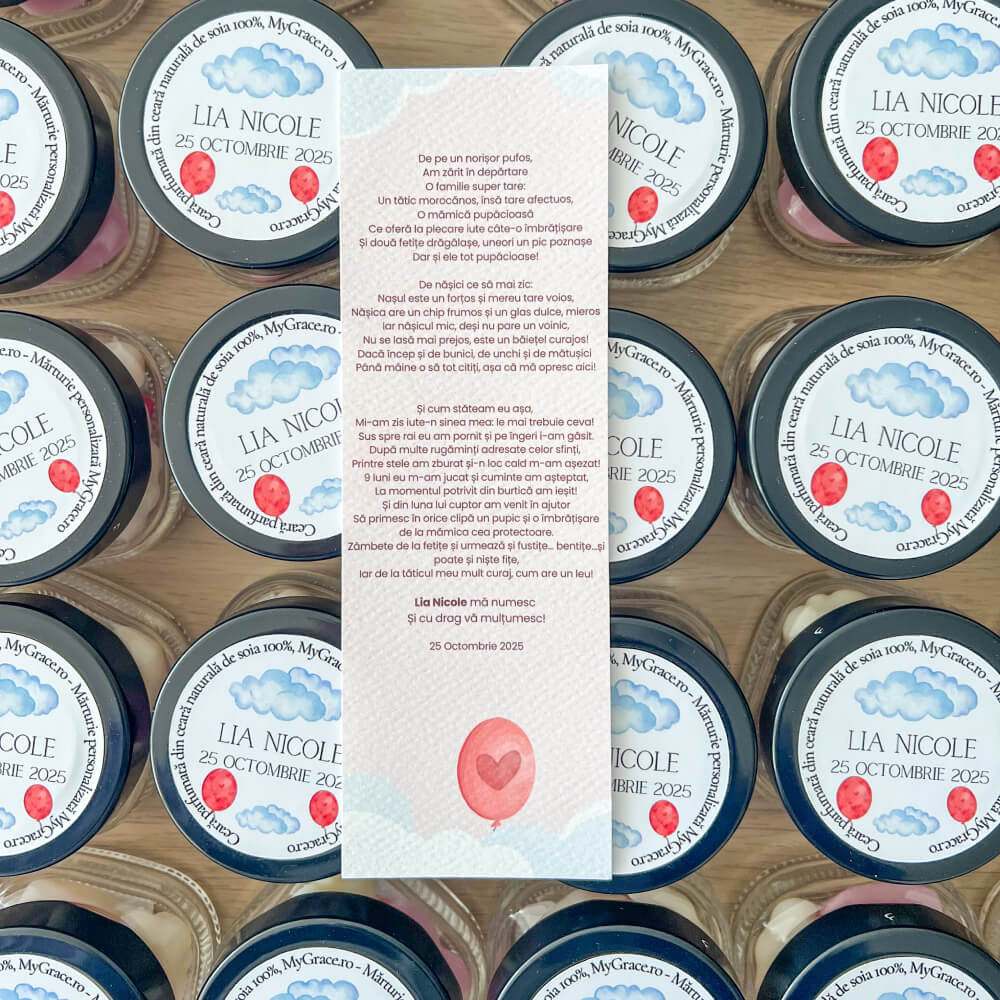 marturii botez fetita borcan ceara parfumata wax melts soia MYGRACE