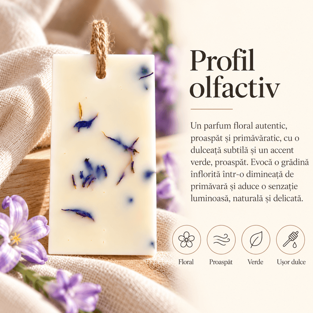 Profil olfactiv al odorizantului pentru dulap, cu note delicate de zambilă.